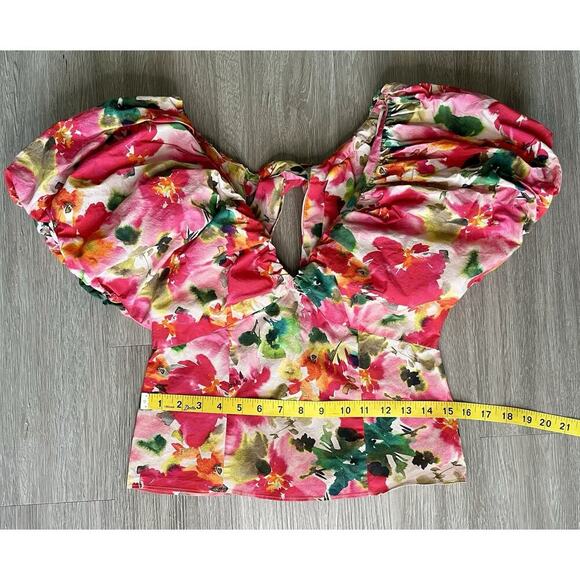 J.Crew Floral Puff Sleeve Blouse Size 6 – Watercolor Print V-Neck Top - Picture 6 of 9